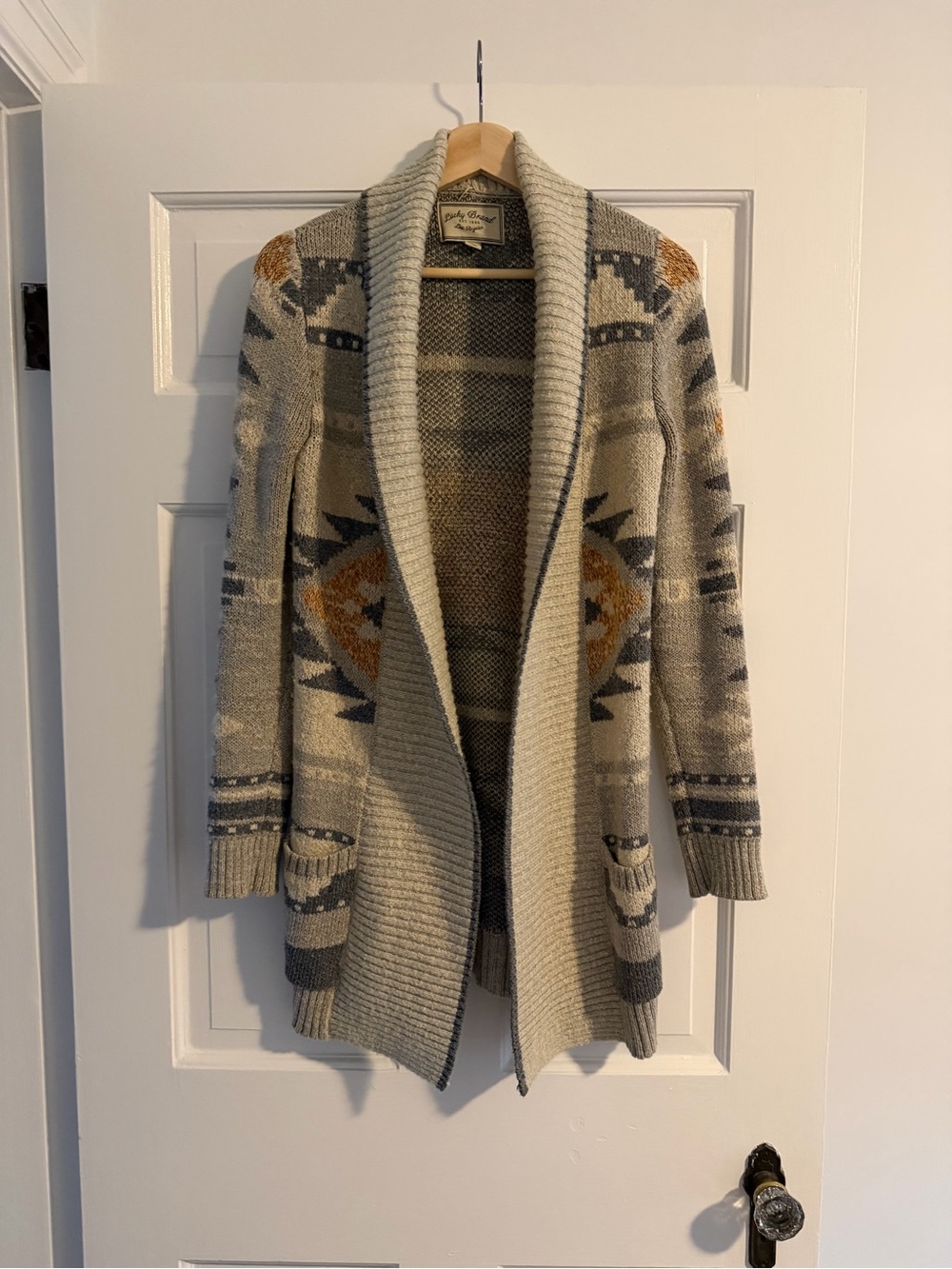 Cozy Aztec Open-Front Cardigan Sweater - Cream & Gray